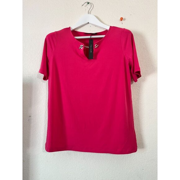 Tahari Womens Pink Short-Sleeve Keyhole Neck Top Medium Stretch Lightweight New - Picture 1 of 8